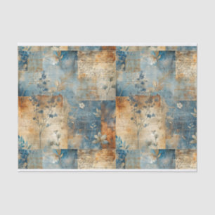 Papier Mousseline Vintage Blue et Sepia Floral Collage Motif #1