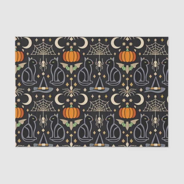 Papier Mousseline Vintage Cats Art Deco Halloween  (Recto)