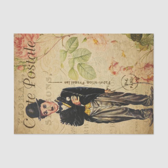 Papier Mousseline Vintage Charlie Chaplain Carte française Postale (Recto)