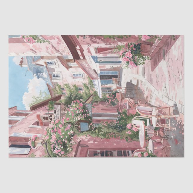 Papier Mousseline Vintage Charming French Café Alleyway (Recto)