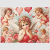 Vintage Cherub Angels Coeurs rouges Saint Valentin
