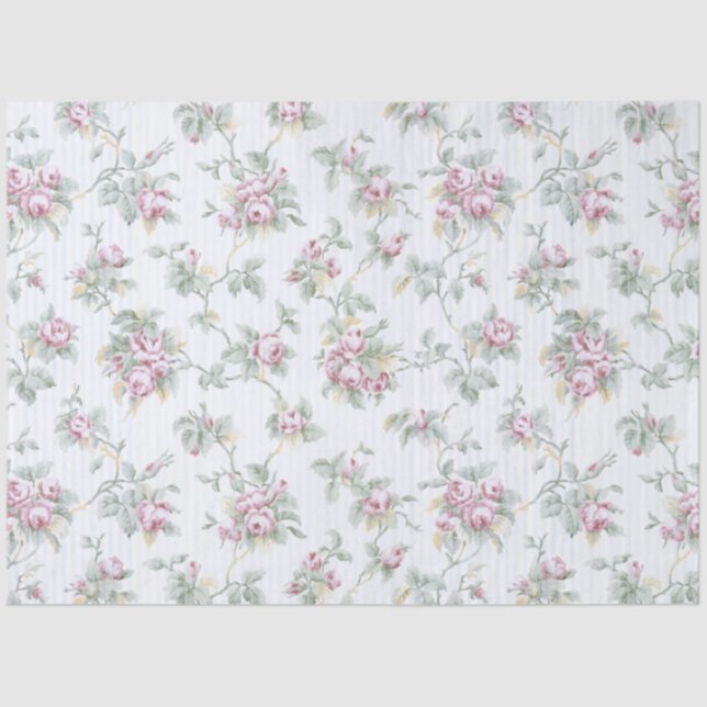 Papier Mousseline Vintage chic Rose et raypes (Recto)