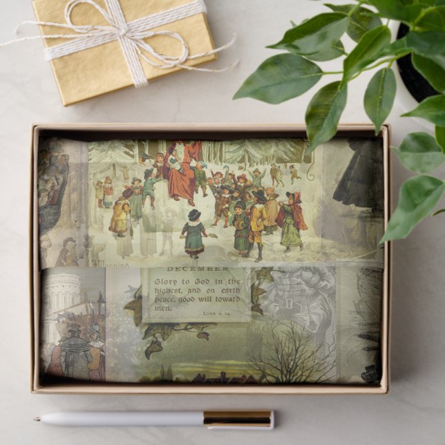 Papier Mousseline Vintage Christmas Card Images Collage  (Cadeau)