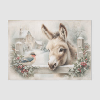 Papier Mousseline Vintage Christmas Donkey and Robin Decoupage