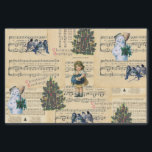 Papier Mousseline Vintage Christmas Tree Snowman Music Tissu Papier<br><div class="desc">Un collage d'illustrations vintages et de partitions de Noël. Comprend une illustration d'une petite fille,  d'un bonhomme de neige,  d'un arbre de Noël et d'oiseaux d'hiver bleus.</div>