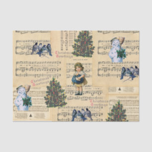 Papier Mousseline Vintage Christmas Tree Snowman Music Tissu Papier