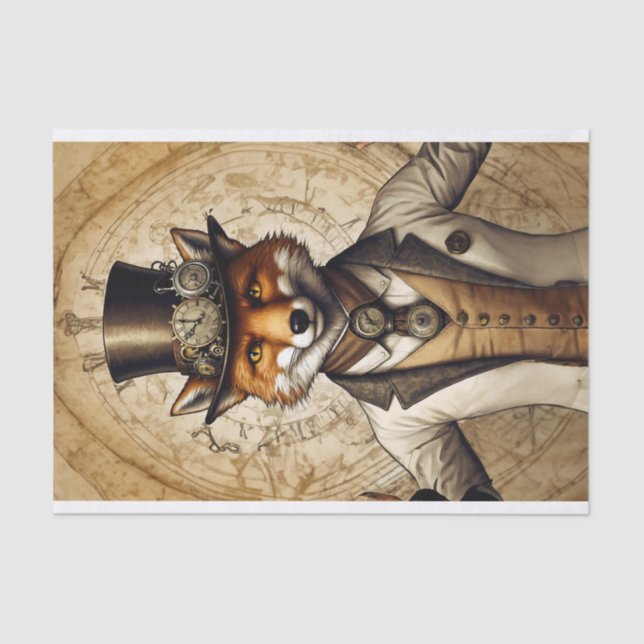Papier Mousseline Vintage Classy Steampunk Fox Art (Recto)