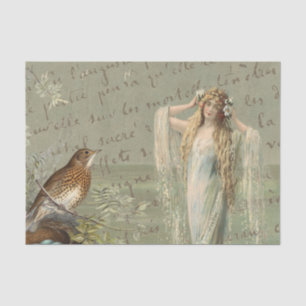 Papier Mousseline Vintage Collage Lady Bird Sea Script français