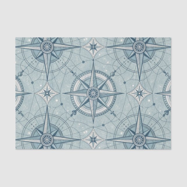 Papier Mousseline Vintage Compass Nautical Seamless Pattern (2) (Recto)