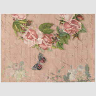 Papier Mousseline Vintage couronne fleurie rose Ephémère Découpage