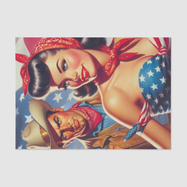 Papier Mousseline Vintage Cowboy et Pin Up (Recto)
