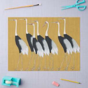 Papier Mousseline Vintage Crane Couronné Rouge Japonais Art Doré