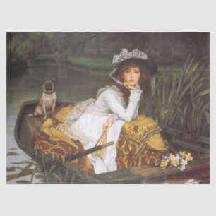 Papier Mousseline Vintage Dame Élégante Sur Un Bateau Et Un Chien Dé