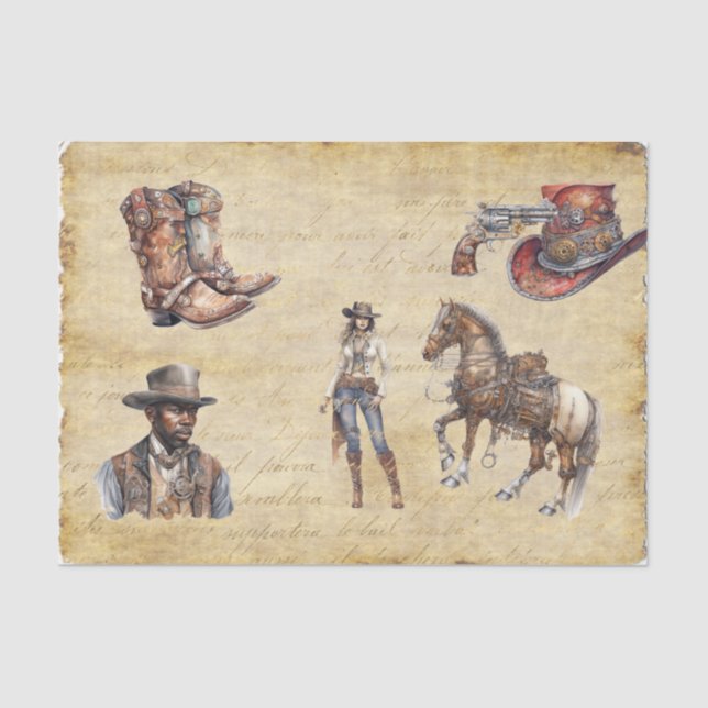 Papier Mousseline Vintage Découpage Western Steampunk (Recto)
