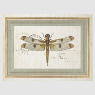 Papier Mousseline Vintage Dragonfly Gold Frame French Postmark Craft