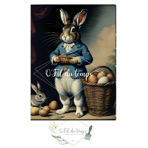 Papier Mousseline Vintage Easter Bunny With basket and Eggs v3