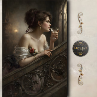 Papier Mousseline Vintage Elegant Woman Cocktail Decoupage