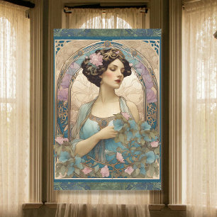 Papier Mousseline Vintage élégante dame Art nouveau Turquoise Epheme