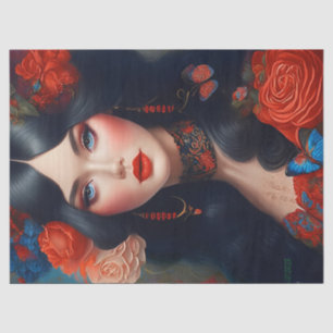 Papier Mousseline Vintage Élégante Dame En Rouge 1 Découpage