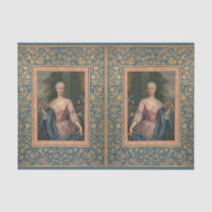 Papier Mousseline Vintage Élégante Femme Floral Blue Gold Decoupage