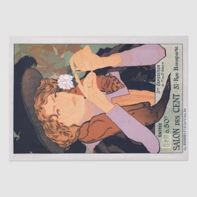 Papier Mousseline Vintage Elegante Lady French Poster Decoupage (Recto)