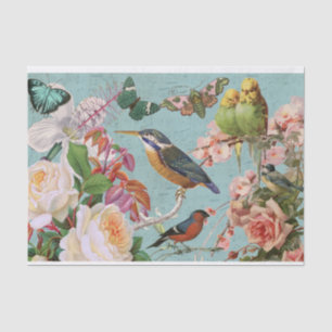 Papier Mousseline Vintage Ephemera Roses Papillons et oiseaux Collag