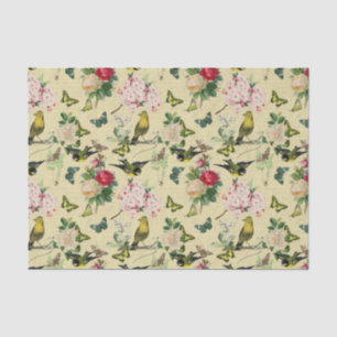 Papier Mousseline Vintage Ephemera Roses papillons et oiseaux Motif