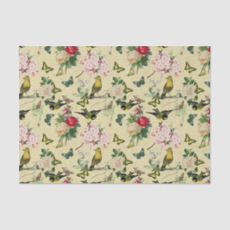 Papier Mousseline Vintage Ephemera Roses papillons et oiseaux Motif