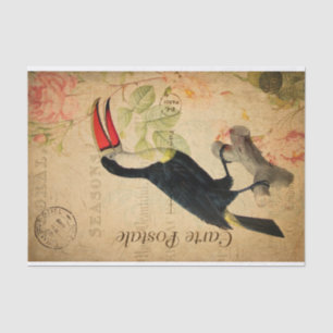 Papier Mousseline Vintage Exotique Tropical Toucan Bird Floral Franç