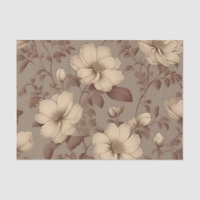 Papier Mousseline Vintage Faded Floral Élégant Brown (Recto)