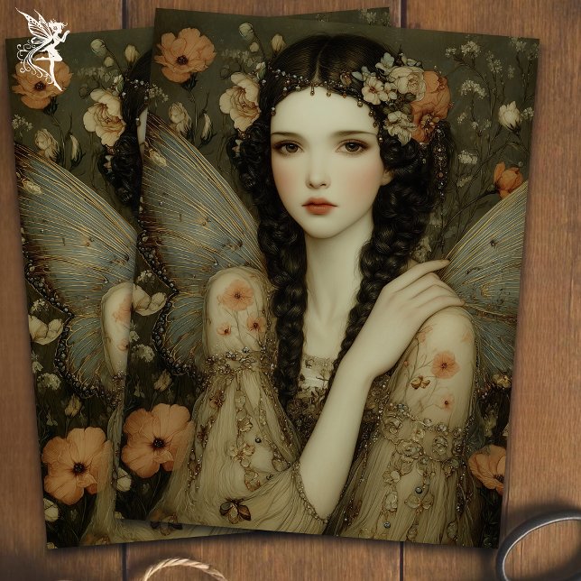 Papier Mousseline Vintage Fairy in Wildflower Garden Decoupage  (Créateur téléchargé)
