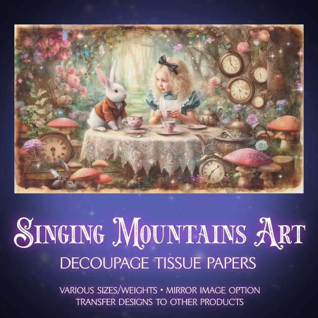 Papier Mousseline Vintage Fantasy Alice Tea Party Decoupage (Créateur téléchargé)