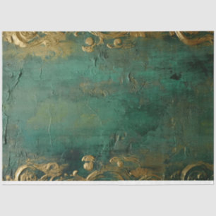 Papier Mousseline Vintage faux or ornement baroque vert émeraude