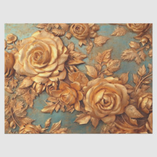 Papier Mousseline Vintage faux or roses vert pâle bleu baroque