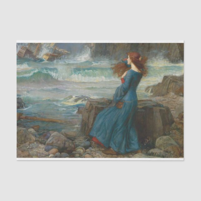 Papier Mousseline Vintage femme d'antiquité regardant l'océan (Recto)