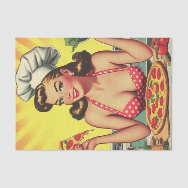 Papier Mousseline Vintage fille à la pizza (Recto)