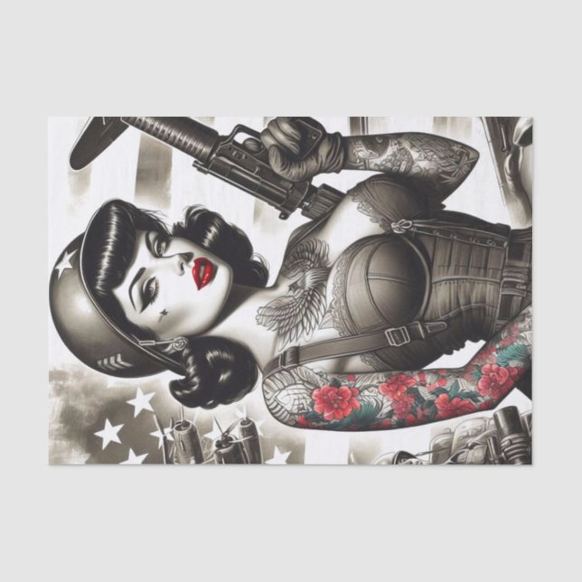 Papier Mousseline Vintage fille soldat (Recto)