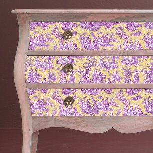 Papier Mousseline Vintage fleuri violet jaune toile de jouy