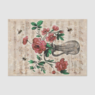 Papier Mousseline Vintage Floral Bees Musique Ephémère Tissu Papier