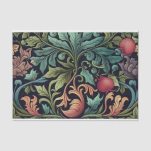 Papier Mousseline Vintage Floral Feuilles grenades Dégage Cadeau