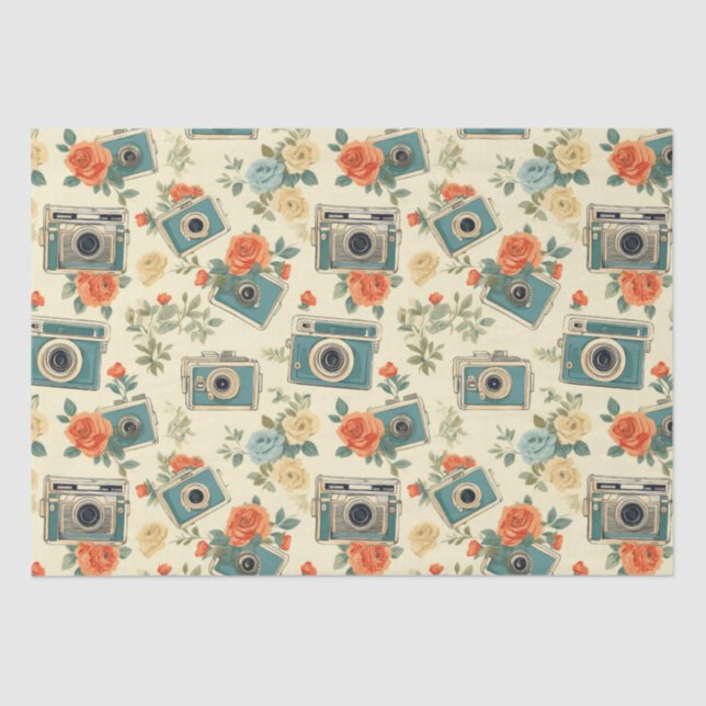 Papier Mousseline Vintage Floral & Motif de caméra (Recto)
