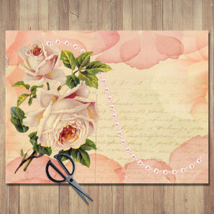 Papier Mousseline Vintage Floral Rose Antique écriture manuscrite Dé