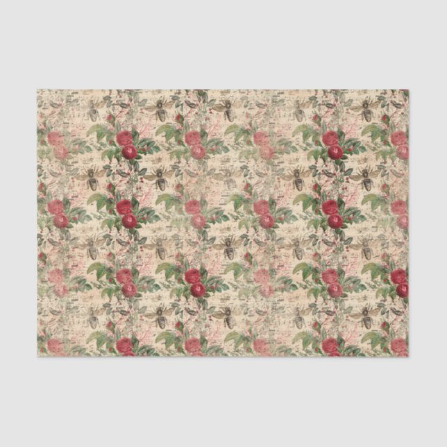 Papier Mousseline Vintage Floral Roses et abeilles (Recto)