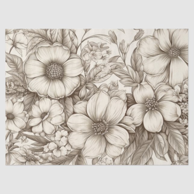 Papier Mousseline Vintage Floral Sepia Motif (13) (Recto)