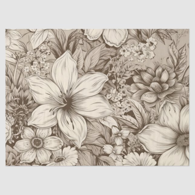 Papier Mousseline Vintage Floral Sepia Motif (3) (Recto)