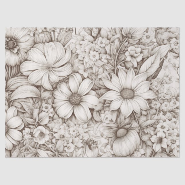 Papier Mousseline Vintage Floral Sepia Motif (5) (Recto)