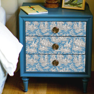 Papier Mousseline Vintage floral turquoise toile de jouy