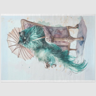 Papier Mousseline Vintage fluffy Perse turquoise chat découpage