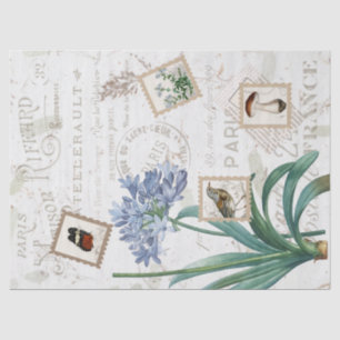 Papier Mousseline Vintage français Script Nature Flower Bird Champin