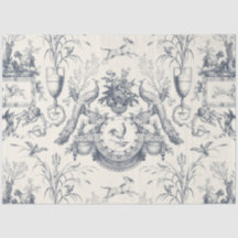 Vintage French Toile Peacock and Country Farm Blue